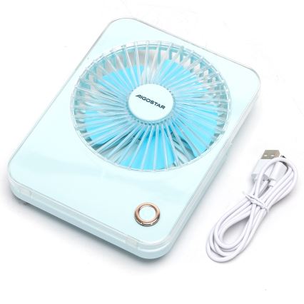 Aigostar - Stalinis įkraunamas ventiliatorius 5W/5V 3600mAh USB mėlynas