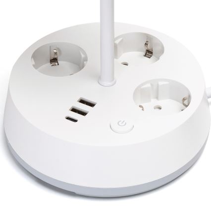 Aigostar - stalinis šviestuvas su elektros lizdais ir USB prievadais 1xE27/60W/230V baltas