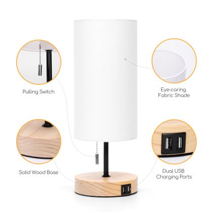 Aigostar - Stalinis šviestuvas su USB jungtimi 1xE27/40W/230V juodas/kreminis