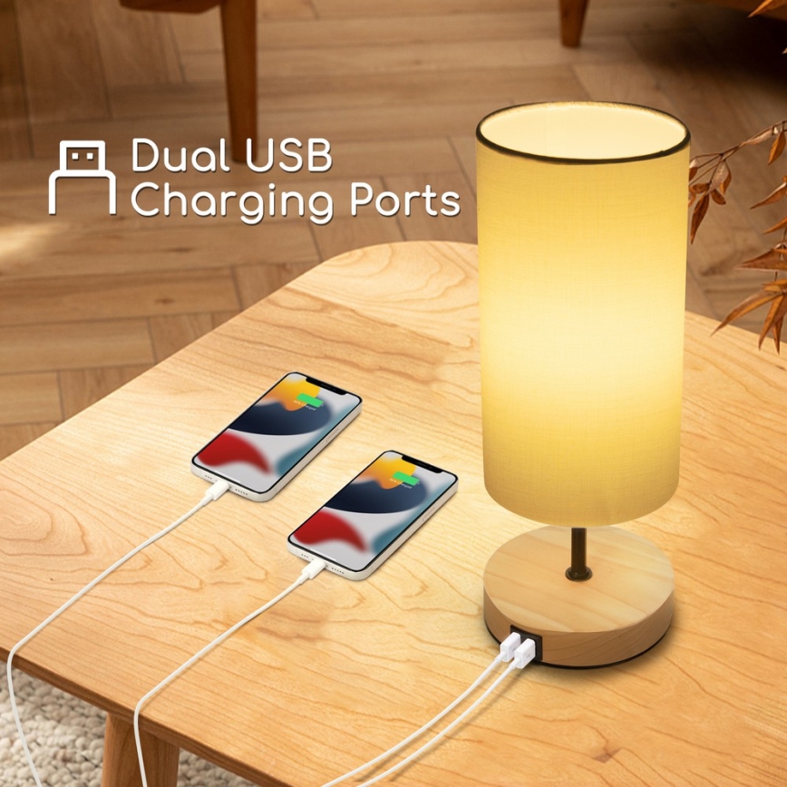 Aigostar - Stalinis šviestuvas su USB prievadu 1xE27/40W/230V smėlio spalva