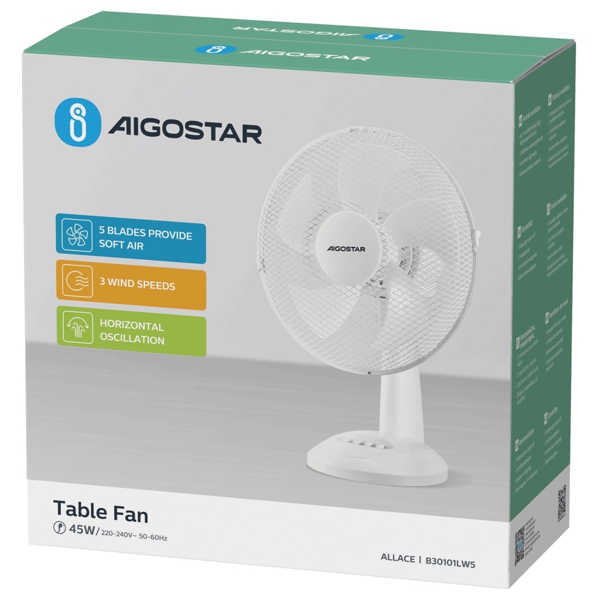 Aigostar - Stalinis ventiliatorius 45W/230V baltas