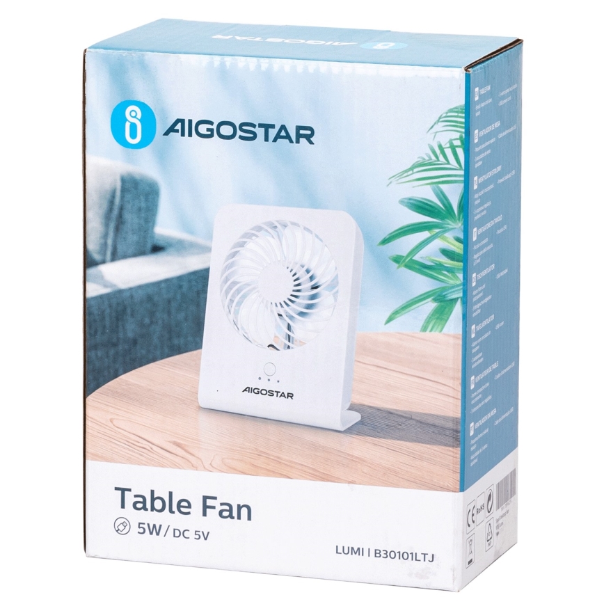 Aigostar - Stalinis ventiliatorius 5W/5V balta