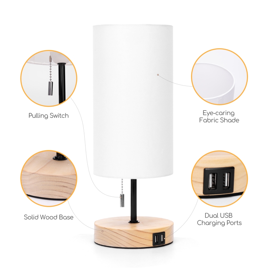 Aigostar - Stalo lempa su USB jungtimi 1xE27/40W/230V smėlio spalvos