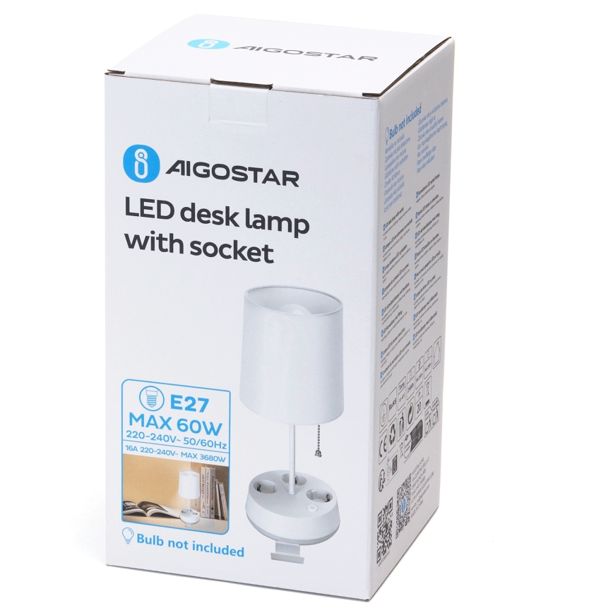 Aigostar - Stalo lemputė su lizdais 1xE27/60W/230V balta