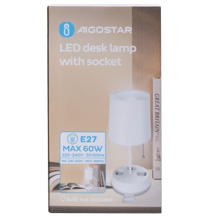 Aigostar - Stalo lemputė su lizdais 1xE27/60W/230V balta