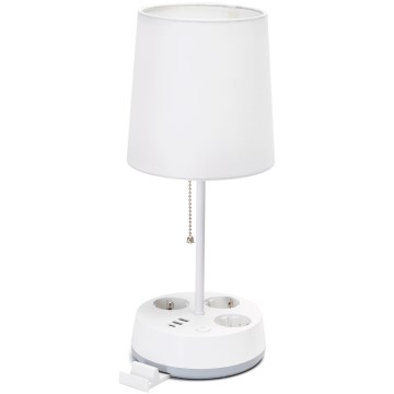 Aigostar - Stalo lemputė su lizdais ir USB prievadais 1xE27/60W/230V balta