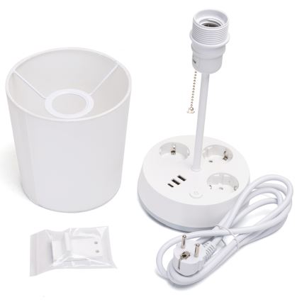 Aigostar - Stalo lemputė su lizdais ir USB prievadais 1xE27/60W/230V balta