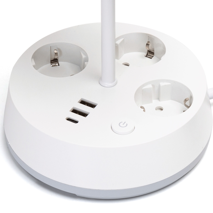 Aigostar - Stalo lemputė su lizdais ir USB prievadais 1xE27/60W/230V balta