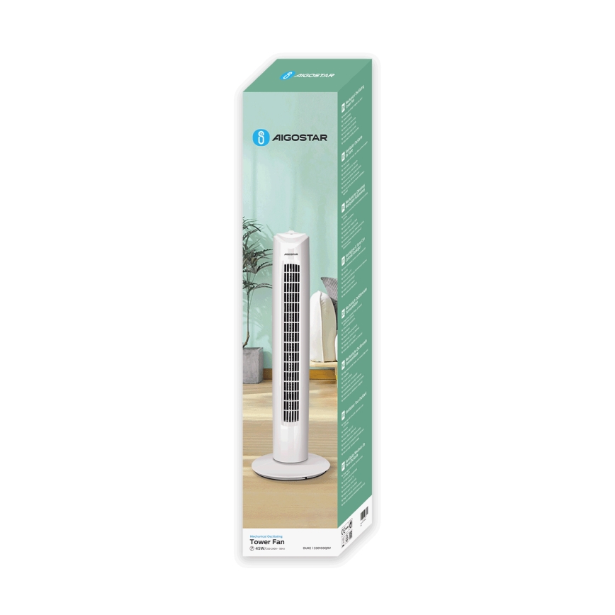 Aigostar - Stovimas ventiliatorius 45W/230V balta