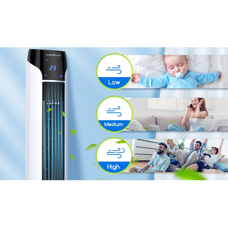 Aigostar - Stovimas ventiliatorius 50W/230V juodas/baltas + nuotolinio valdymo pultas