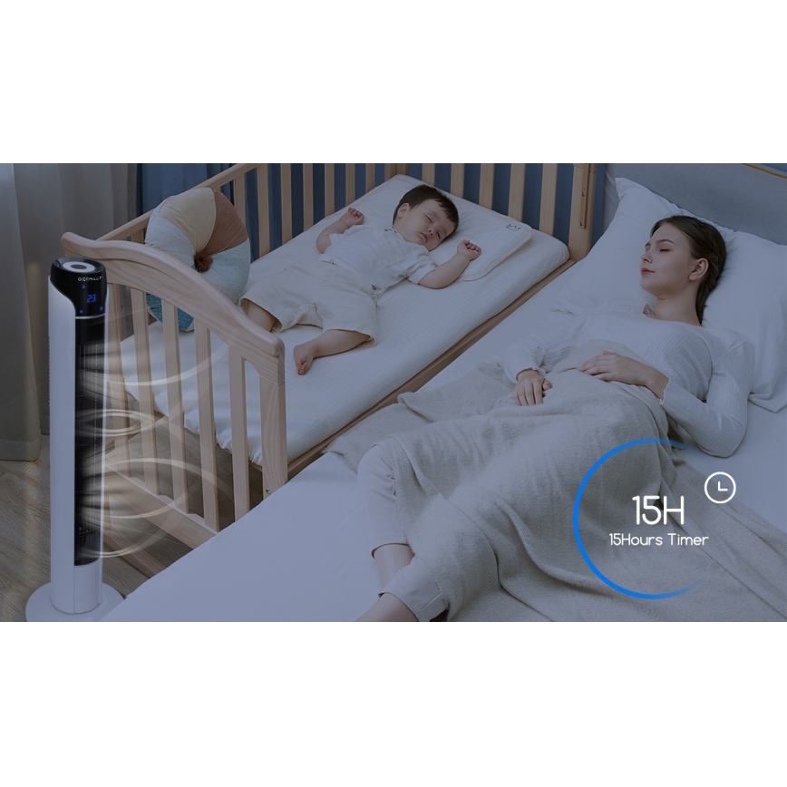 Aigostar - Stovimas ventiliatorius 50W/230V juodas/baltas + nuotolinio valdymo pultas