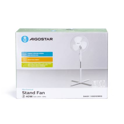 Aigostar - Stovas ventiliatorius 45W/230V 125 cm baltas