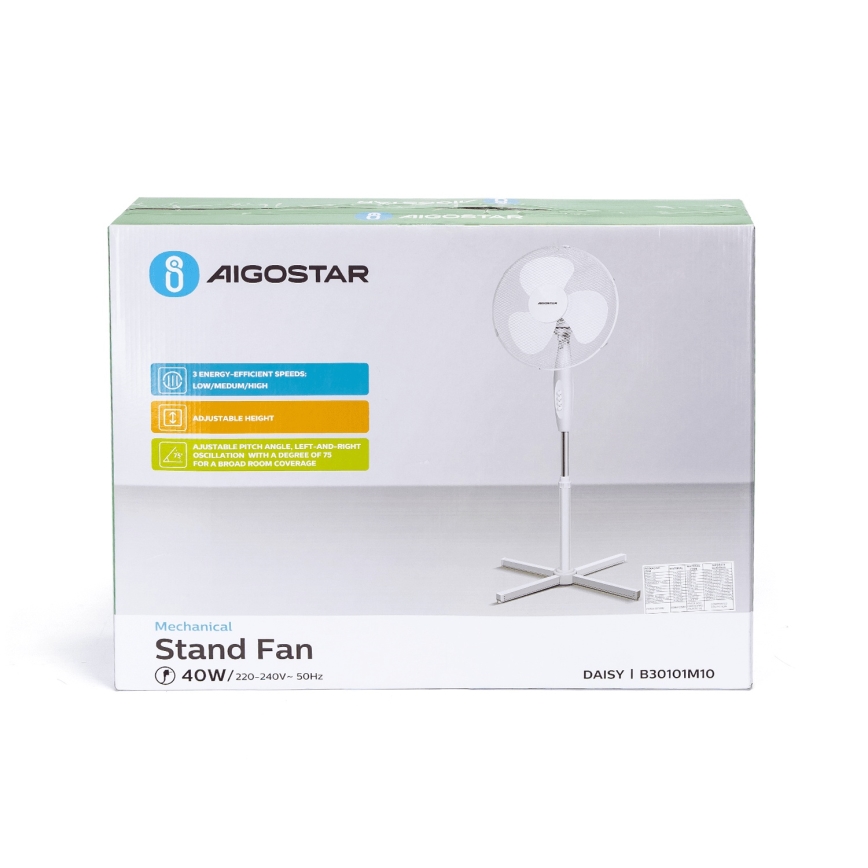 Aigostar - Stovas ventiliatorius 45W/230V 125 cm baltas