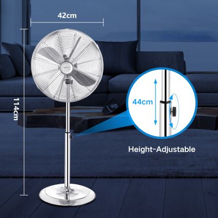 Aigostar - Stovinis ventiliatorius 50W/230V 44,8 cm blizgus chromas