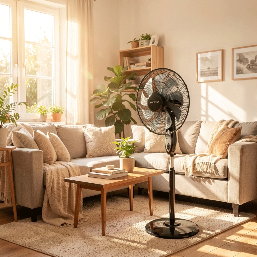 Aigostar - Pastatomas ventiliatorius 55W/230V 130 cm juodas + nuotolinis pultas