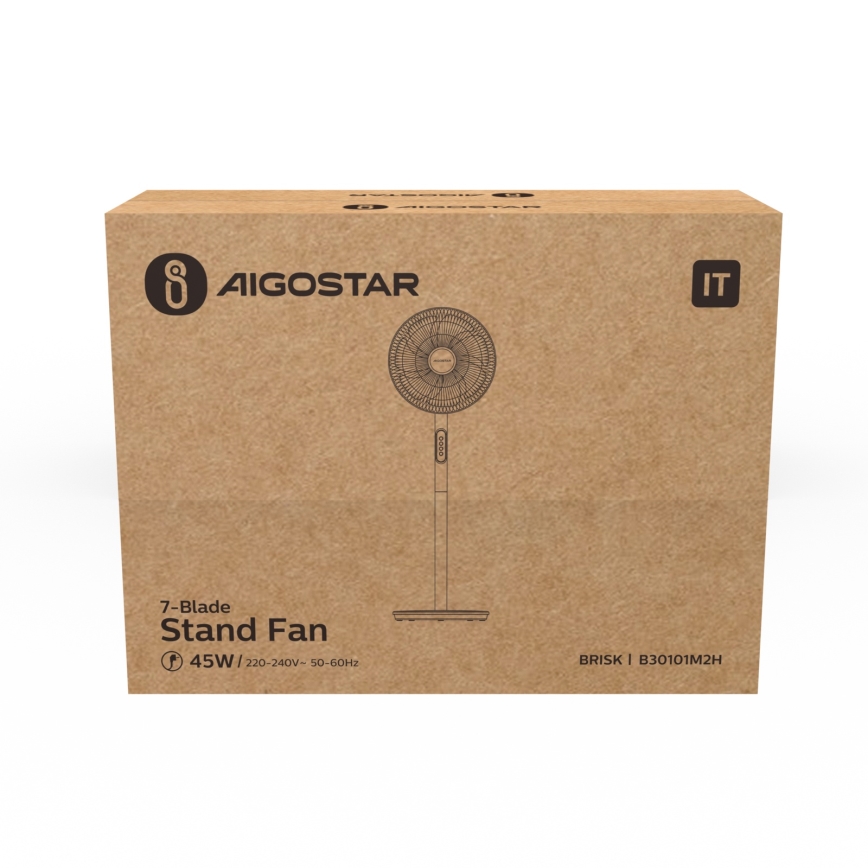 Aigostar - Pastatomas ventiliatorius 2 viename 45 W/230 V 110 cm baltas