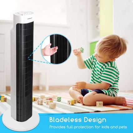 Aigostar - Stulpinis ventiliatorius 45W/230V juodas/baltas