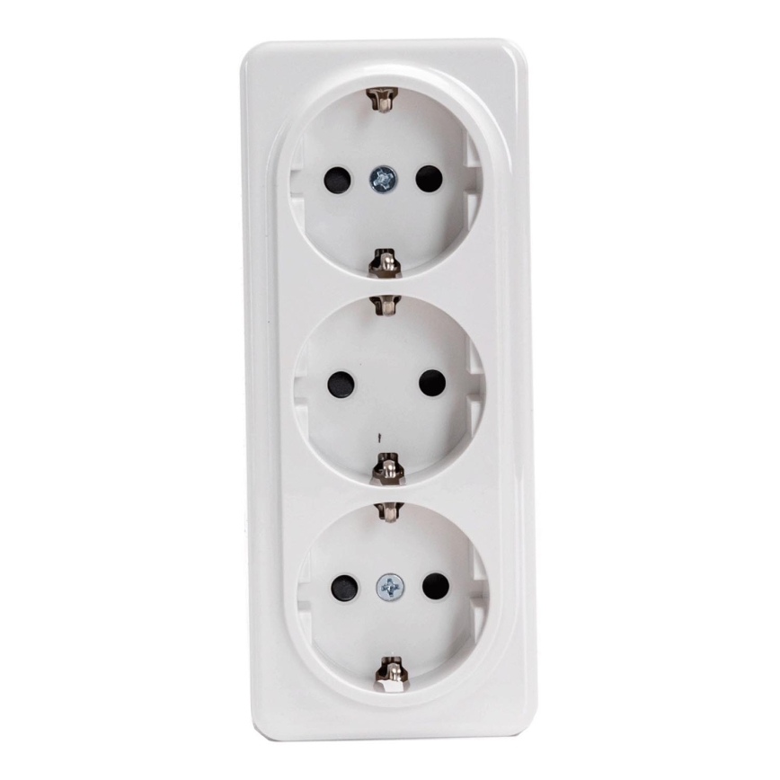 Aigostar - Triguba sieninė SCHUKO rozetė 250V balta