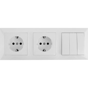 Aigostar - Trigubas jungiklis Nr. 3 ir 2x SCHUKO lizdas 230 V su rėmeliu, baltas