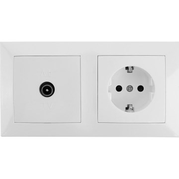 Aigostar - TV lizdas ir SCHUKO 230V lizdas su rėmeliu, baltas