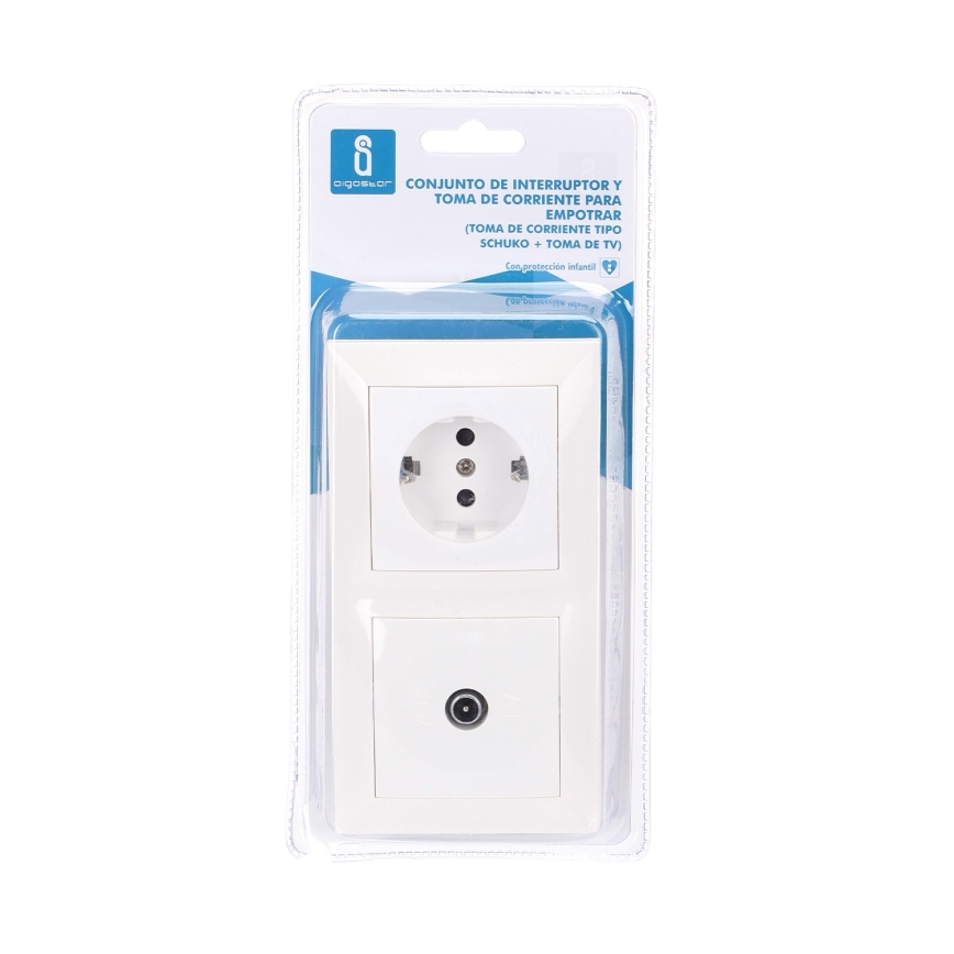 Aigostar - TV lizdas ir SCHUKO 230V lizdas su rėmeliu, baltas