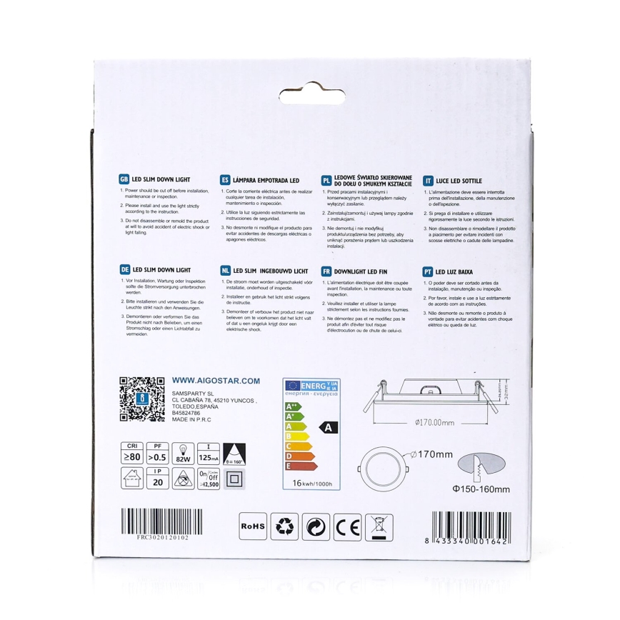 Aigostar - ULTRATHIN įleidžiamas LED šviestuvas LED/16W/230V 4000K baltas