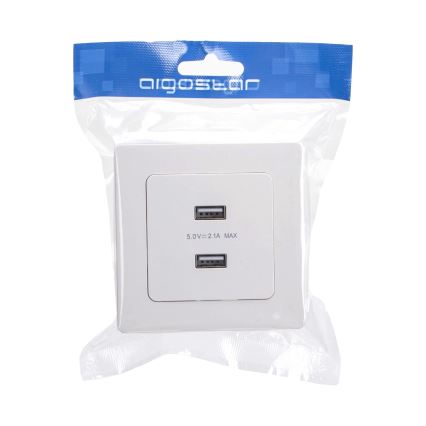Aigostar - USB maitinimo lizdas su rėmeliu, 2x USB-A, baltas