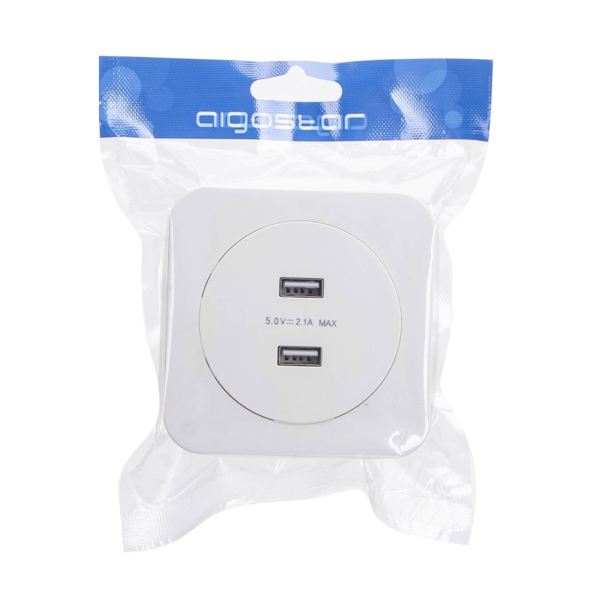 Aigostar - USB maitinimo lizdas su rėmeliu, 2x USB-A, baltas