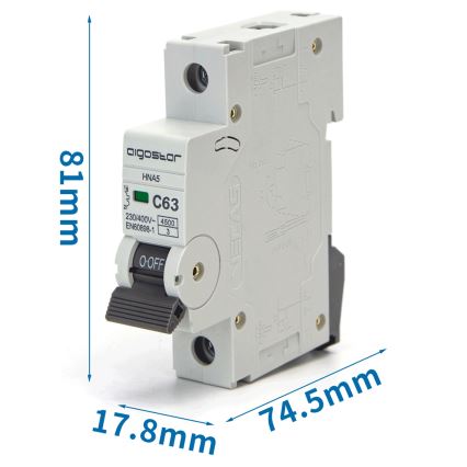 Aigostar - Vienfazis automatinis išjungiklis 1P-63A-C 230-400V