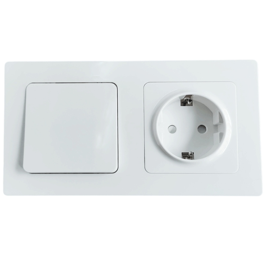 Aigostar - Vieno mygtuko jungiklis Nr. 1 ir SCHUKO lizdas 250V su rėmeliu, baltas