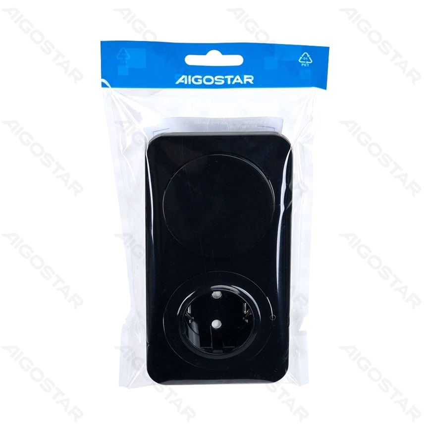 Aigostar - Vienpolinis jungiklis Nr. 1 ir SCHUKO lizdas 230 V su elegantišku juodu rėmeliu