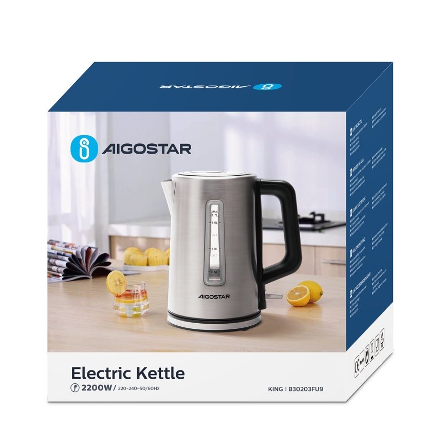 Aigostar - Virdulys 1,7l 2200W/230V matinis chromas