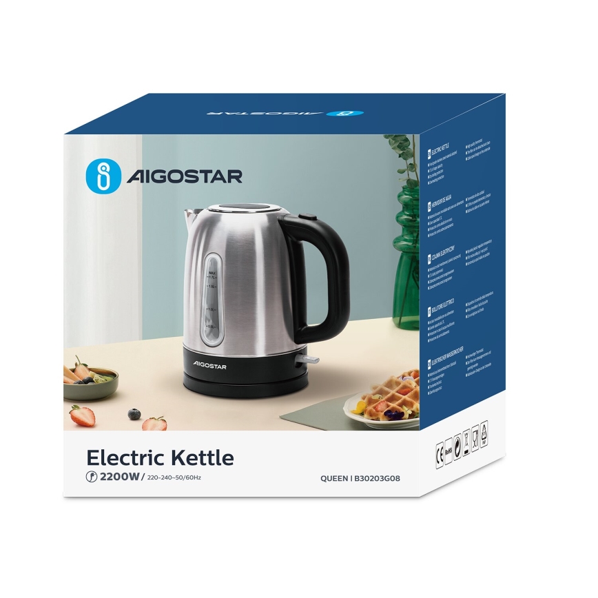 Aigostar - Virdulys 1,7l 2200W/230V matinis chromas