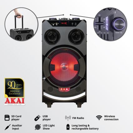 AKAI ABTS-112 - Belaidis garsiakalbis 300W/230V 7000 mAh + nuotolinio valdymo pultas