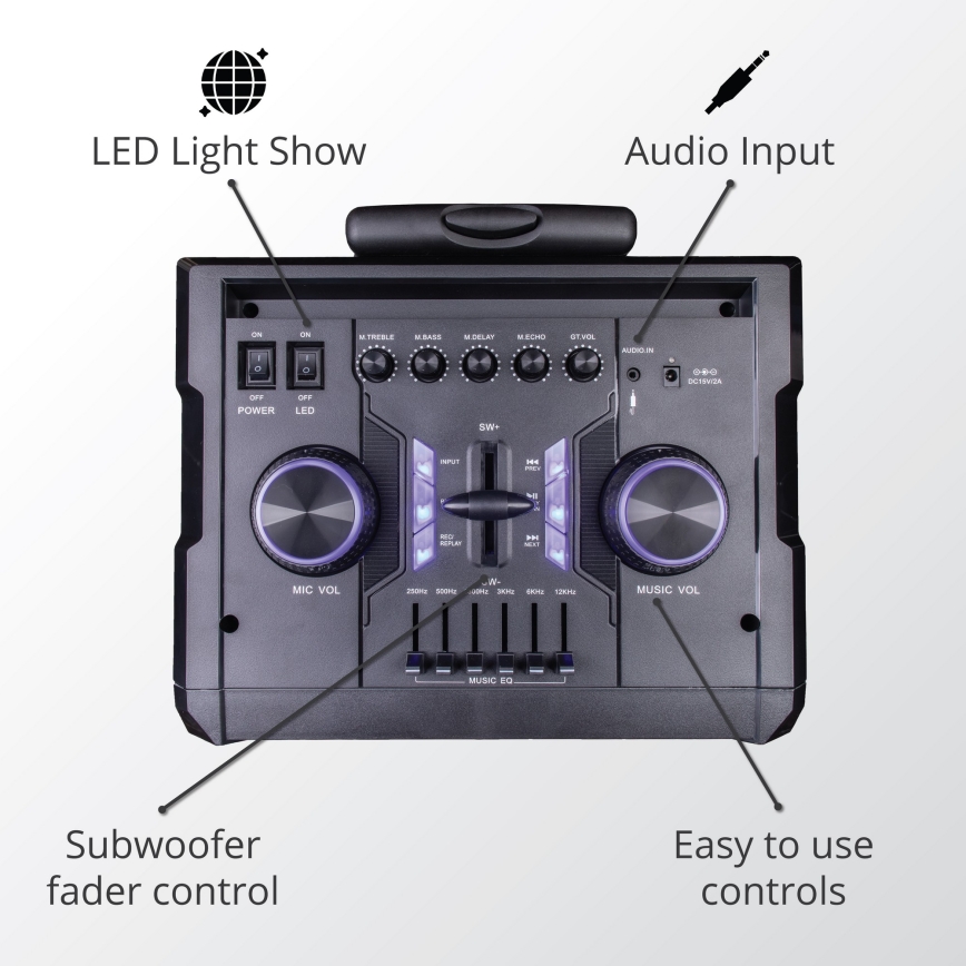 AKAI ABTS-112 - Belaidis garsiakalbis 300W/230V 7000 mAh + nuotolinio valdymo pultas