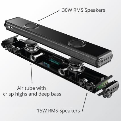 AKAI ASB-29 - Soundbaras su aktyviu subwooferiu 120W/230V + nuotolinis pultas