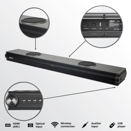 AKAI ASB-29 - Soundbaras su aktyviu subwooferiu 120W/230V + nuotolinis pultas