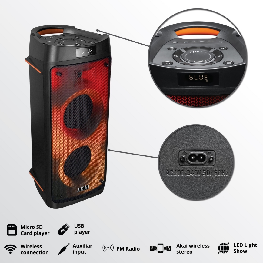 AKAI PARTY BOX 810 - Belaidis garsiakalbis 65W/230V 5000 mAh + nuotolinio valdymo pultas