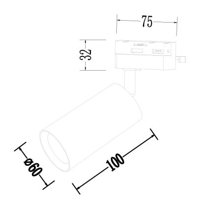 Akcentinis apšvietimas 1-fazės bėgių sistemai PIPE 1xGU10/10W/230V juoda