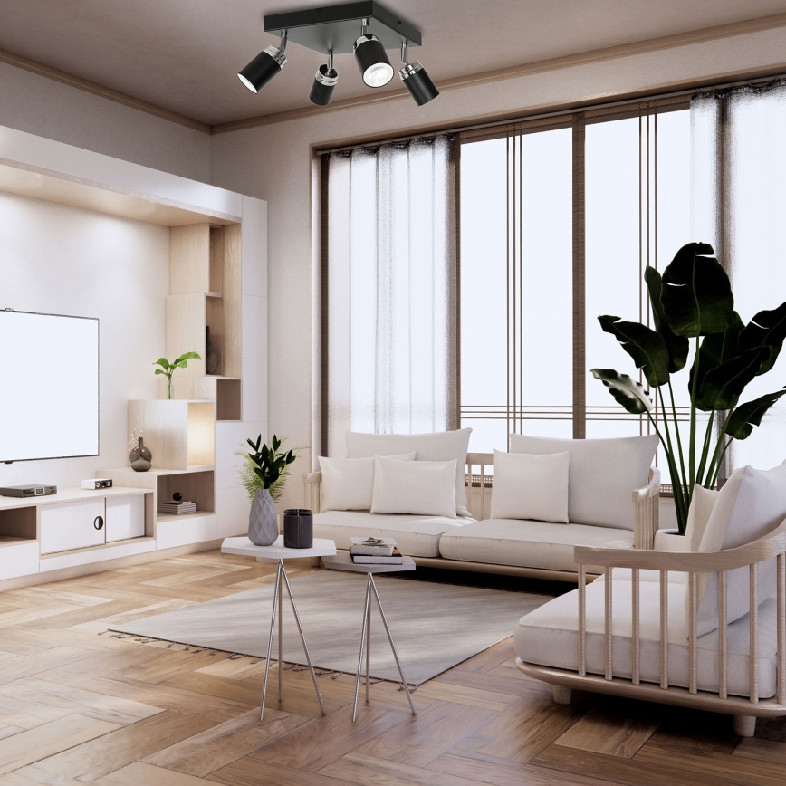 Akcentinis apšvietimas RENO 4xGU10/8W/230V juoda/blizgus chromas