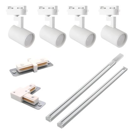 Akcentinis šviestuvas bėgių sistemai LYNX 4xGU10/10W/230V + 2 x 75 cm bėgių sistema balta