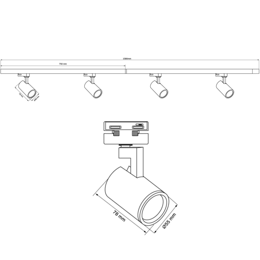 Akcentinis šviestuvas bėgių sistemai LYNX 4xGU10/10W/230V + 2 x 75 cm bėgių sistema balta