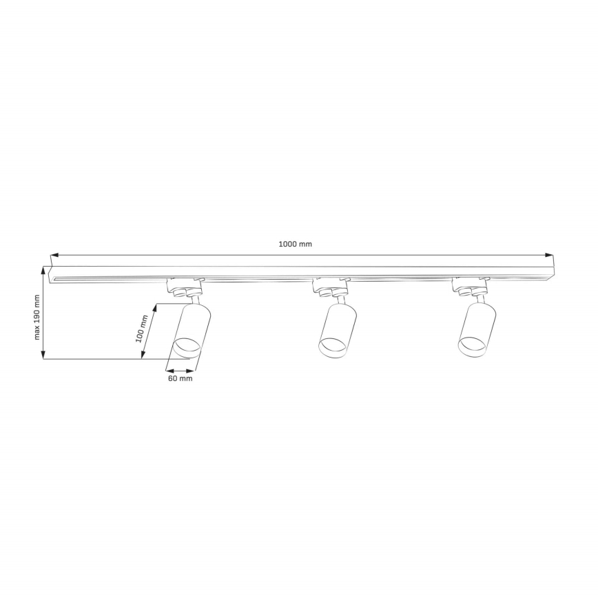 Akcentinis šviestuvas bėgių sistemai MARIBEL 3xGU10/10W/230V +1 m bėgių sistema auksas