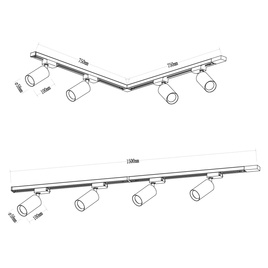 Akcentinis šviestuvas bėgių sistemoje PIPE 4xGU10/10W/230V juoda