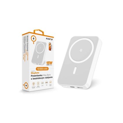 Aligator AMS04WT - išorinis akumuliatorius 10000 mAh su belaidžiu Qi ir MagSafe įkrovimu, 15 W Power Delivery, juodas