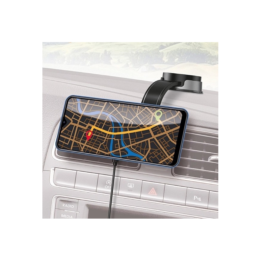Aligator AMS07BK - Automobilinis telefono laikiklis su lanksčiu MagSafe laikikliu, juodas