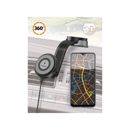 Aligator AMS07BK - Automobilinis telefono laikiklis su lanksčiu MagSafe laikikliu, juodas