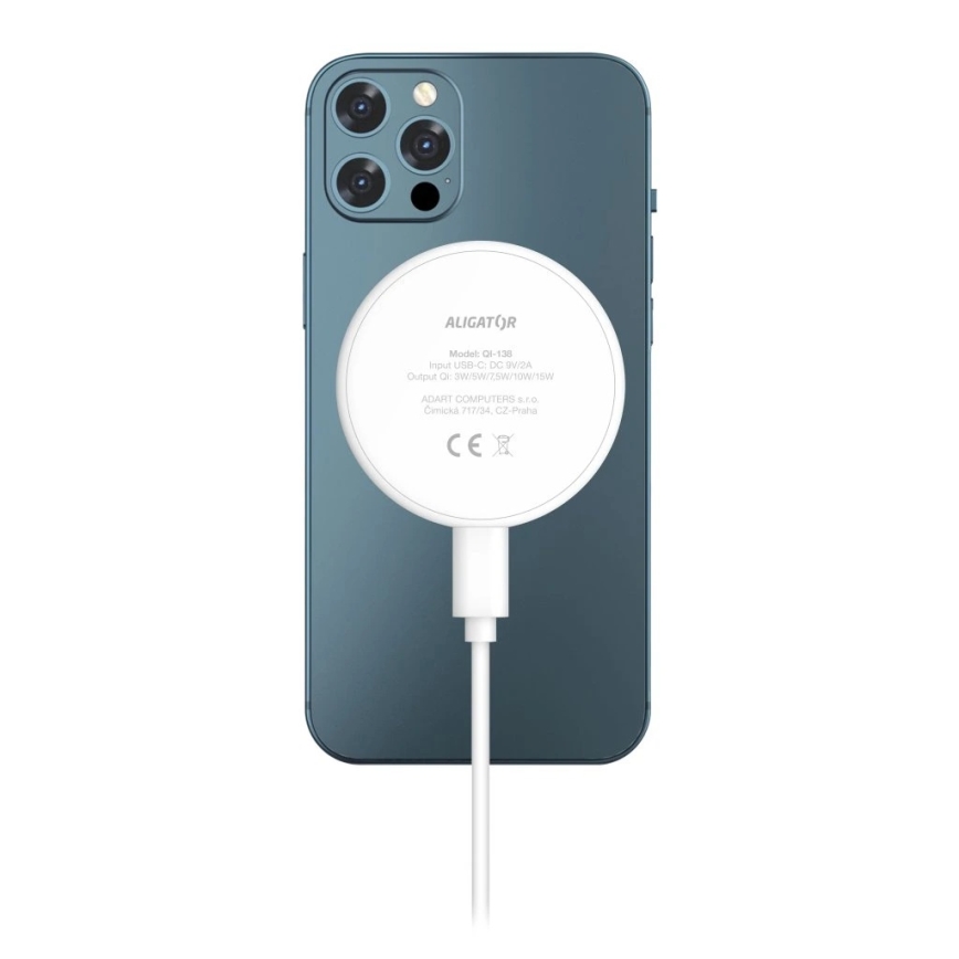 Aligator AMS08WT - Belaidis MagSafe 3 viename įkroviklis, 15W, baltas