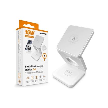 Aligator AMS09WT - Belaidė MagSafe 3 viename įkrovimo stotelė 15W balta
