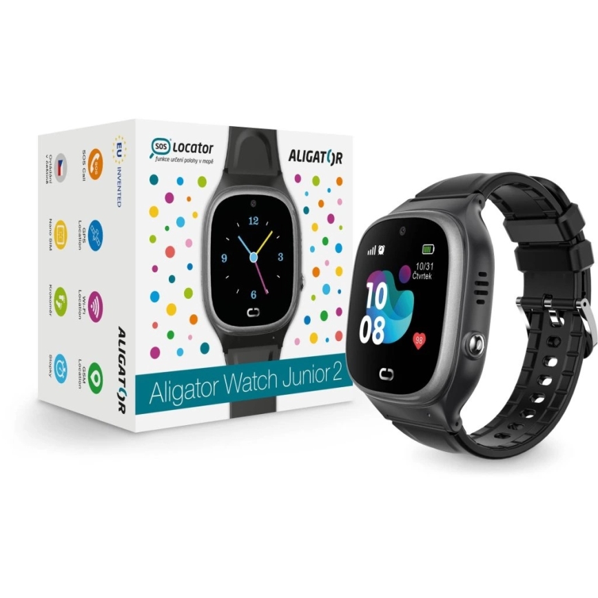Aligator AW11BK - Išmanusis laikrodis Watch Junior 2, 450 mAh, IP67, Wi‑Fi, juoda